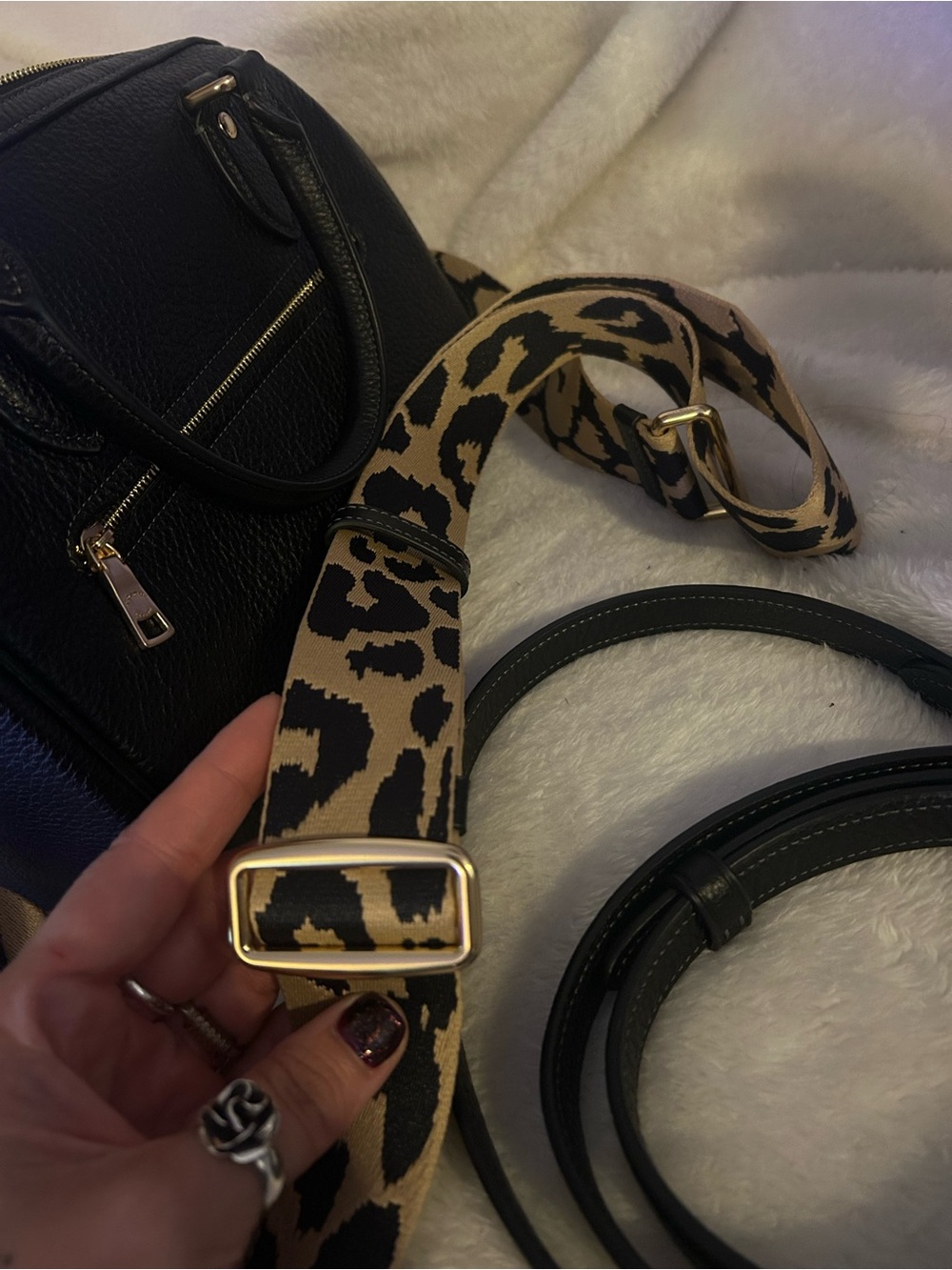 Coach Black Pebbled Leather Satchel with Leopard Strap and Pouch - Picture 9 of 9